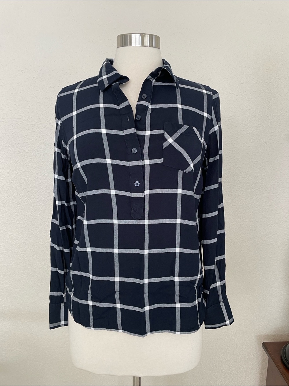 Tommy Hilfiger Navy & White Windowpane Popover Shirt